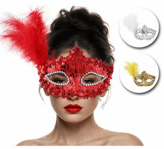 Venetian mask with feathers in assorted colors