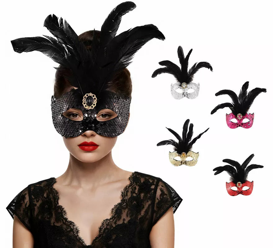 Translation missing: en.Antifaz Veneciano con Plumas y Lentejuelas en colores surtidos
