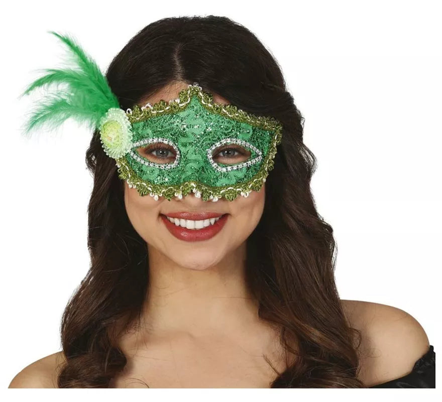 Antifaz Verde con Pluma