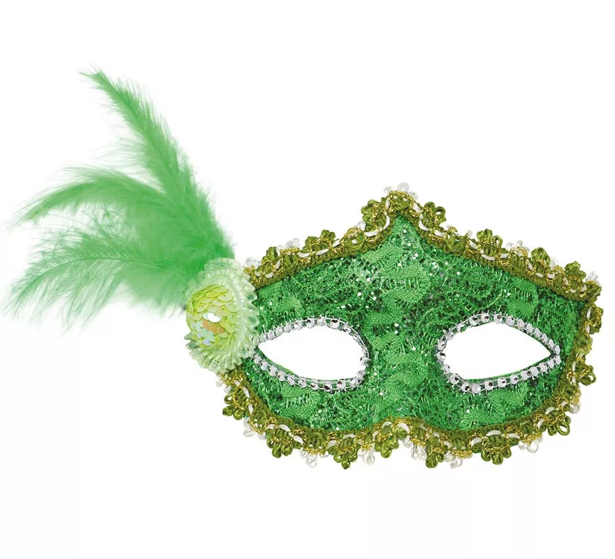 Antifaz Verde con Pluma