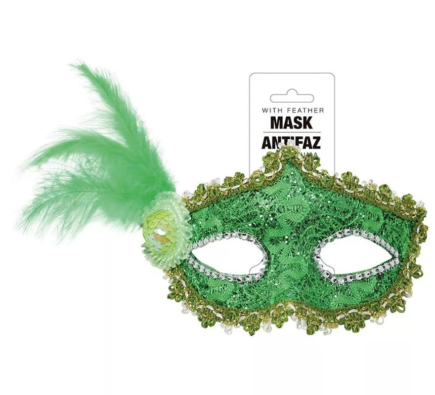 Translation missing: en.Antifaz Verde con Pluma