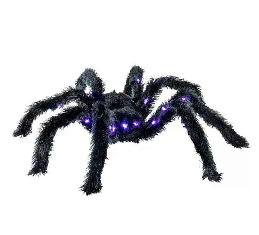 Araña peluda negra con luz de 86 cm