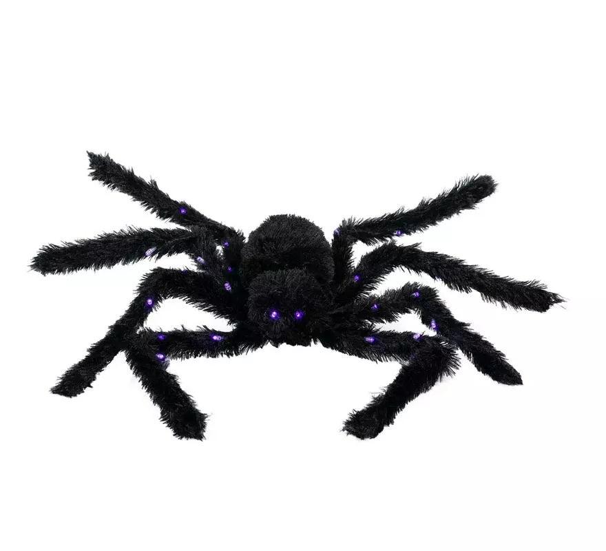 Araña peluda negra con luz de 86 cm