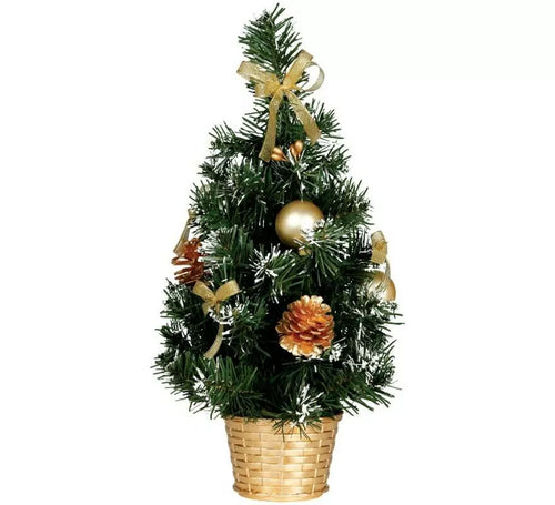 Árbol de Navidad Decorado Oro Nevado de 30 cm con Maceta