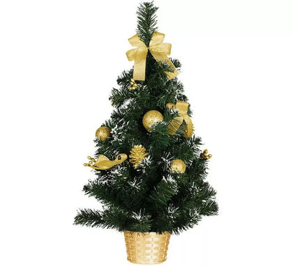 Árbol de Navidad Decorado Oro Nevado de 60 cm con Maceta