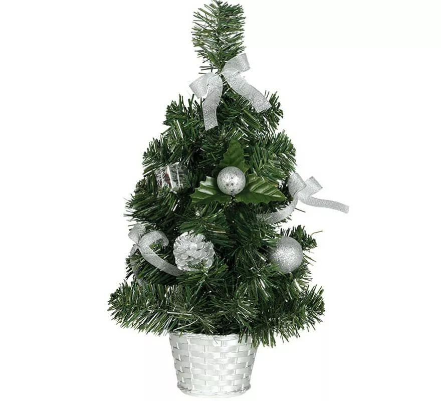Árbol de Navidad Decorado Plata de 30 cm con Maceta