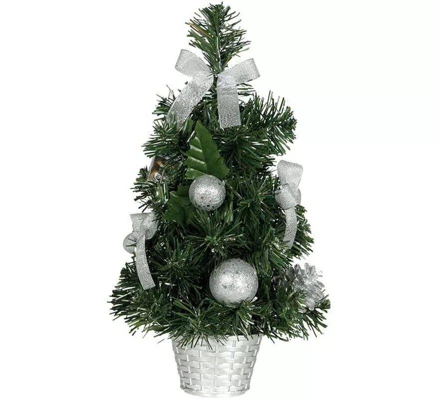Árbol de Navidad Decorado Plata de 40 cm con Maceta