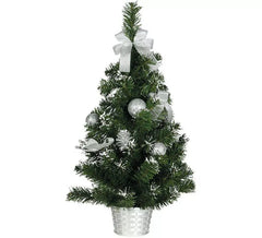 Árvore de Natal Decorada Neve Prata 60 cm com Vaso de Flores
