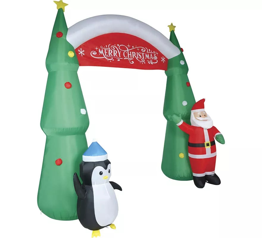 Arco Hinchable de Navidad Papá Noel y Pingüino de 240 cm