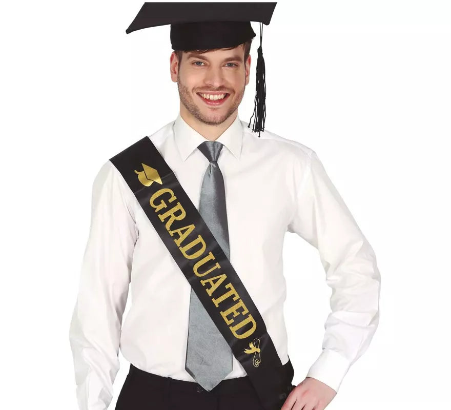 Banda de Graduado Negra con Dorado