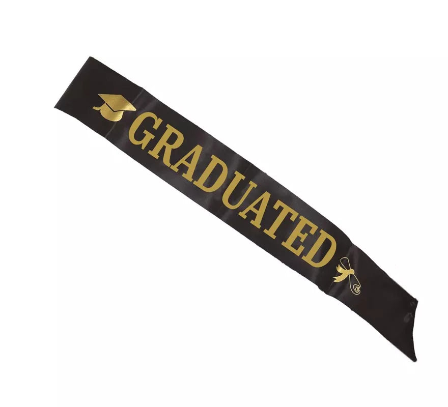 Banda de Graduado Negra con Dorado