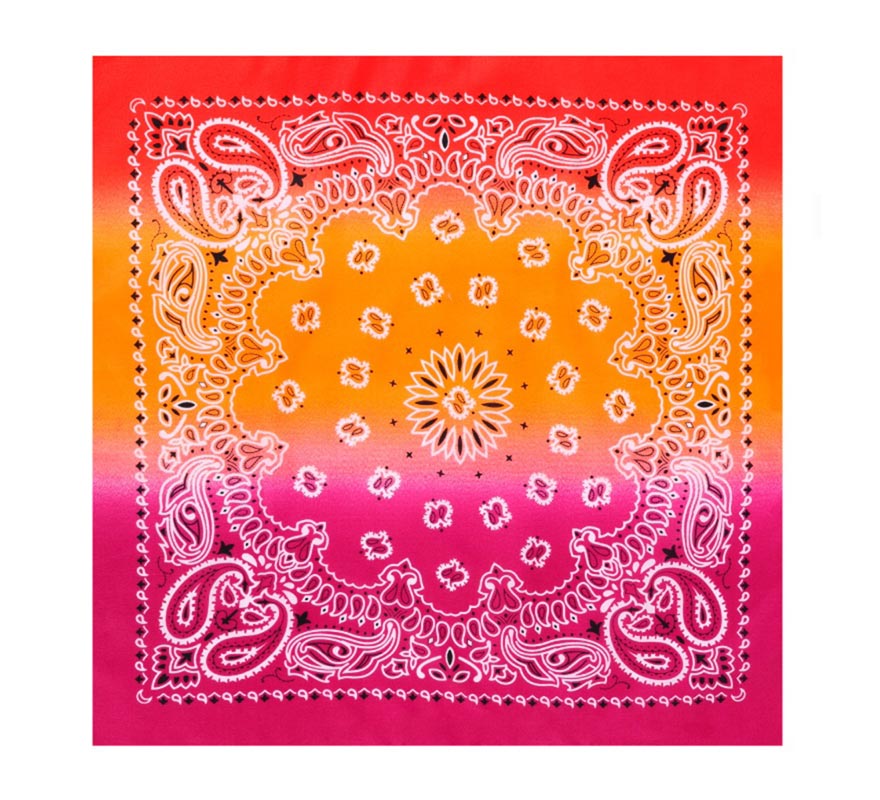 Bandana o Pañuelo Paisley Degradado fucsia de 54x54 cm