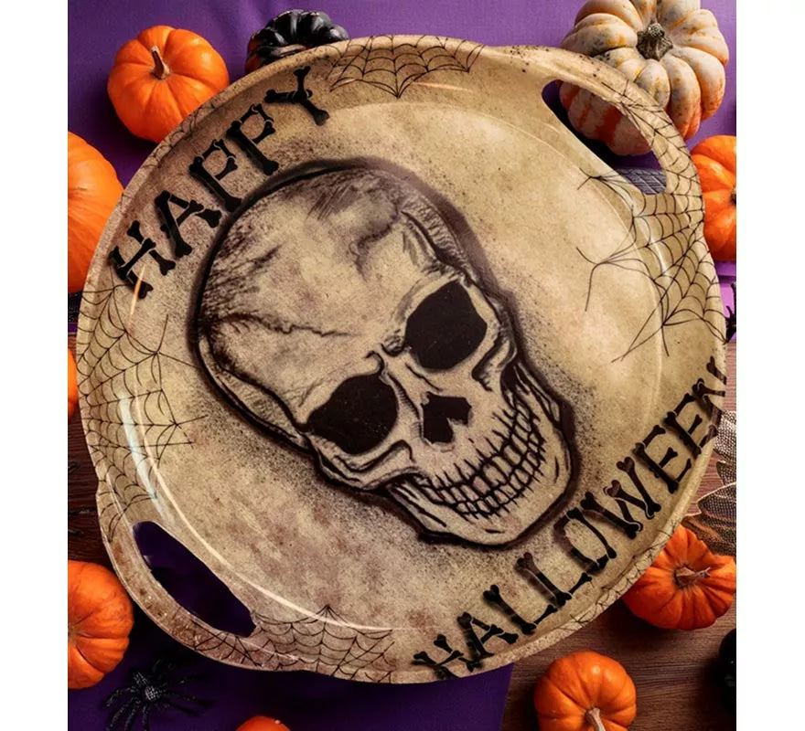 Translation missing: en.Bandeja con Calavera Happy Halloween con Asas de 30 cm