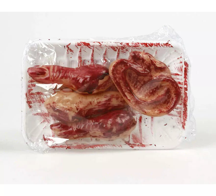 Bandeja de Restos Sangrientos Oreja y dedos de 16x11 cm