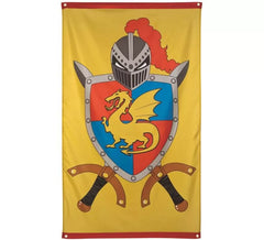 Yellow Medieval Flag with Shield 150 x 90 cm