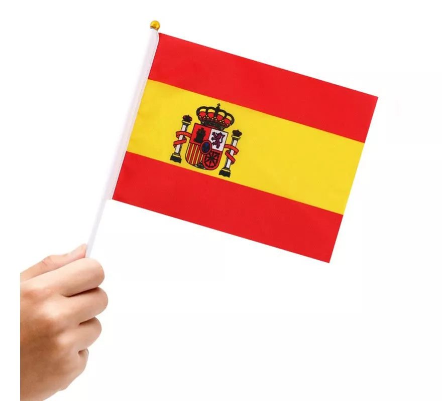 Translation missing: en.Banderín de España con Mango de 14x21 cm