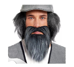 Gray and black messy beard
