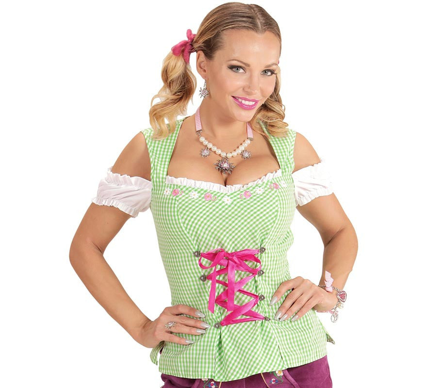 Blusa de Bávara verde y rosa para mujer