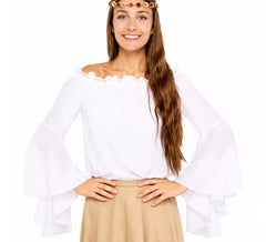 Blusa feminina branca medieval com babados