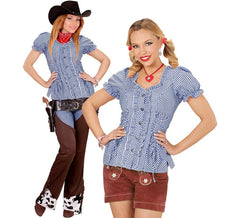 Blue plaid denim or Bavarian blouse for women