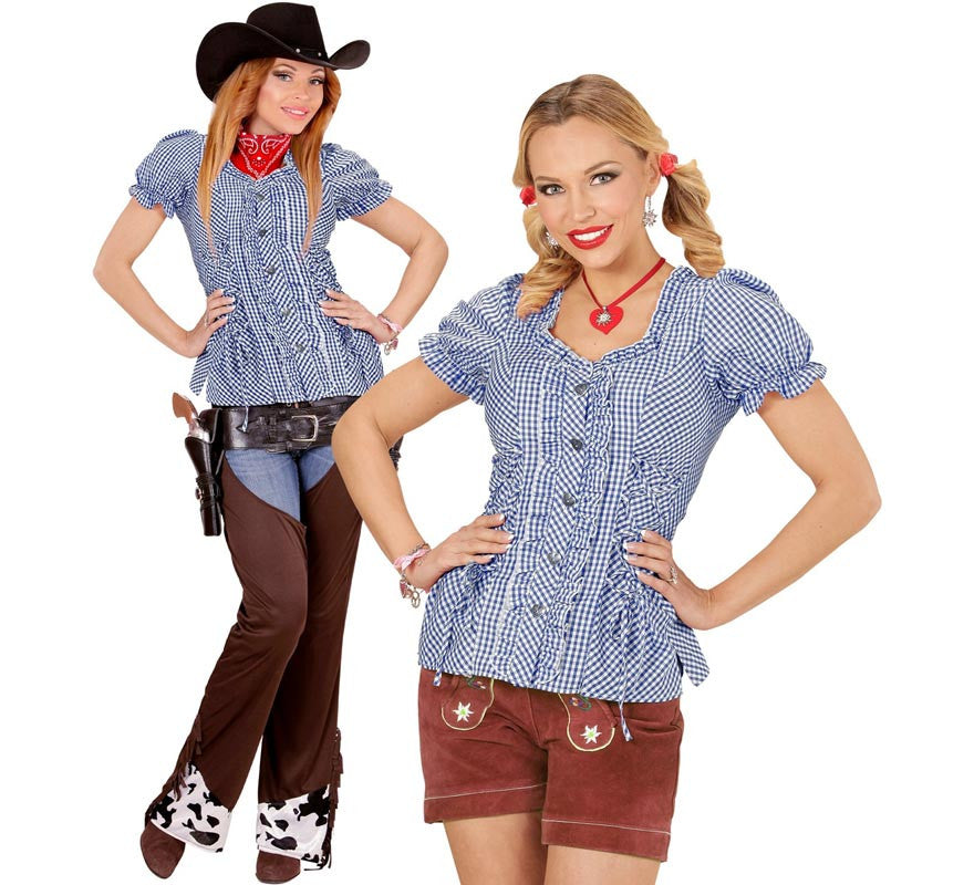 Translation missing: en.Blusa Vaquera o Bávara a cuadros azul para mujer