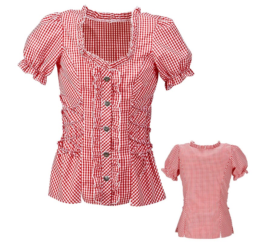 Blusa Vaquera o Bávara a cuadros roja para mujer