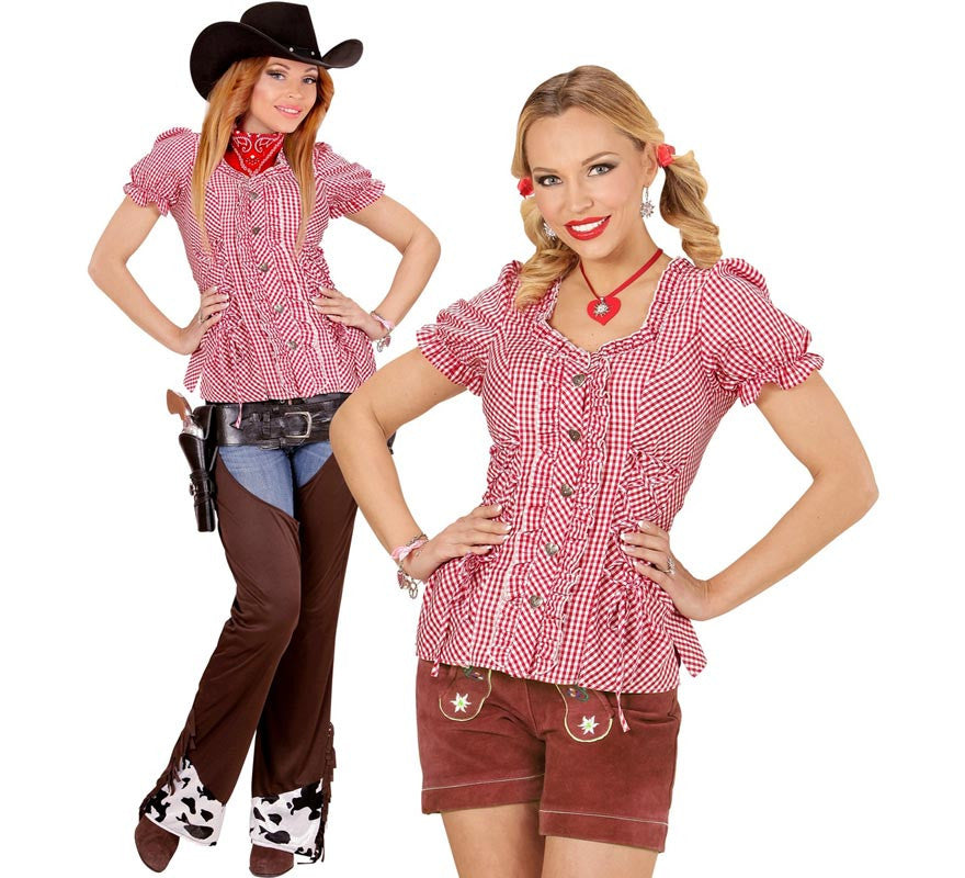 Translation missing: en.Blusa Vaquera o Bávara a cuadros roja para mujer