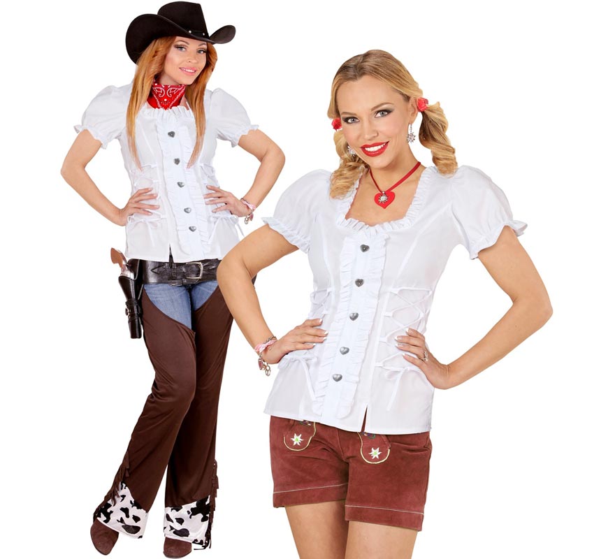 Blusa Vaquera o Bávara blanca para mujer