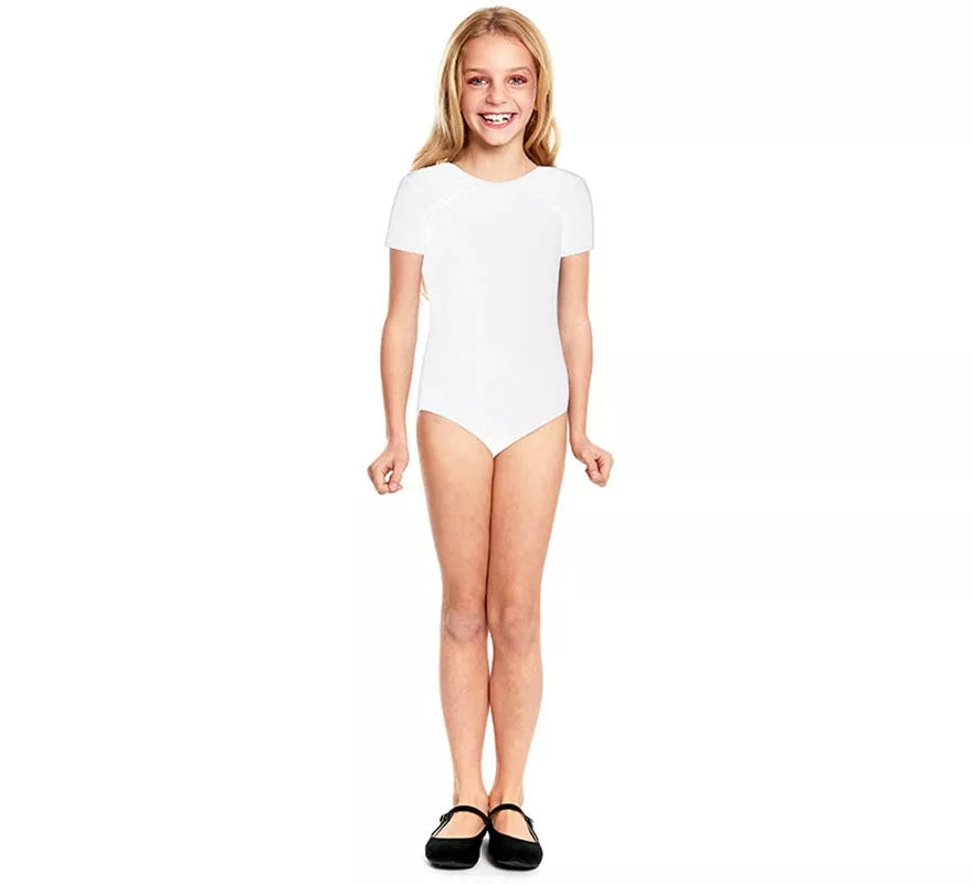 Body o Maillot Ballet blanco manga corta para niña