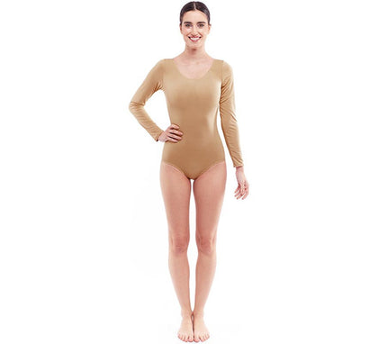 Body o Maillot beige manga larga para mujer