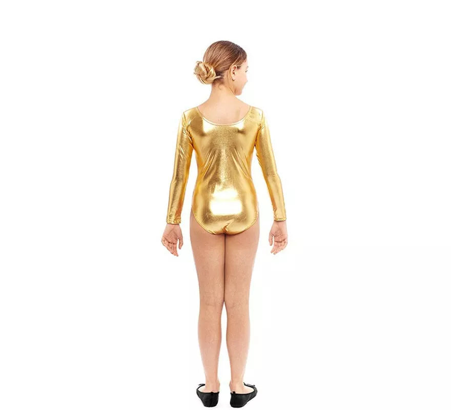 Body o Maillot dorado manga larga para niña