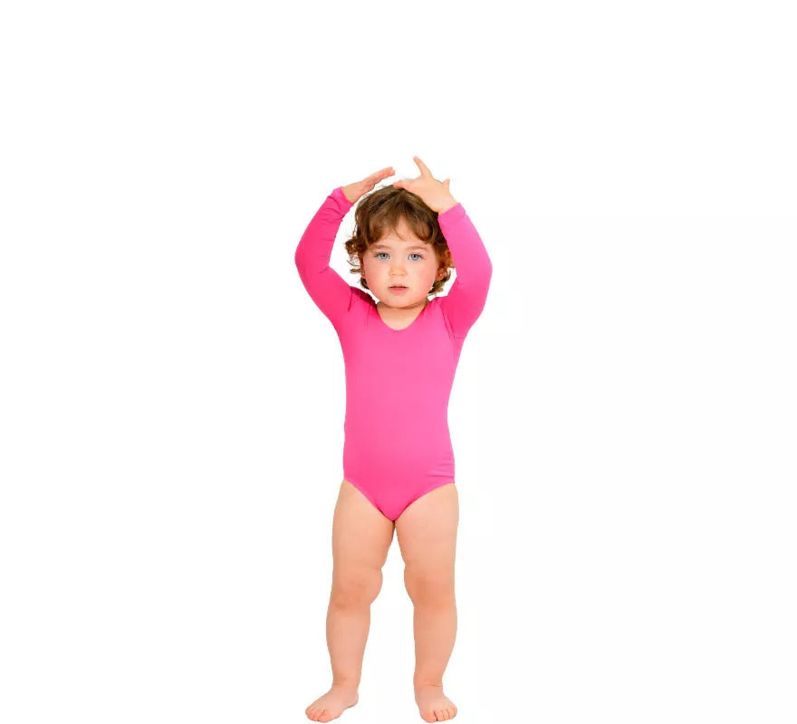 Body o Maillot fucsia manga larga para niña