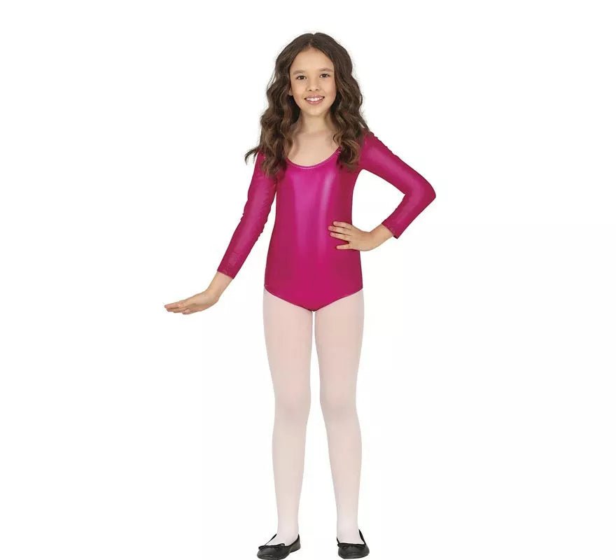 Translation missing: en.Body o Maillot Fucsia Metalizado manga larga para niños