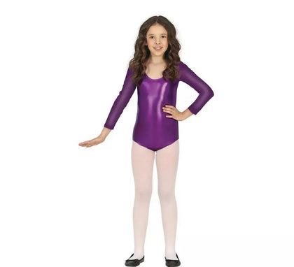 Body o Maillot Lila Metalizado manga larga para niños