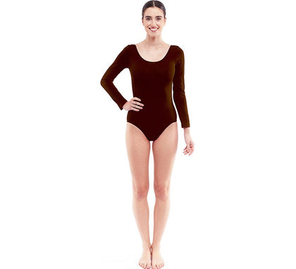 Body o Maillot marrón oscuro manga larga para mujer