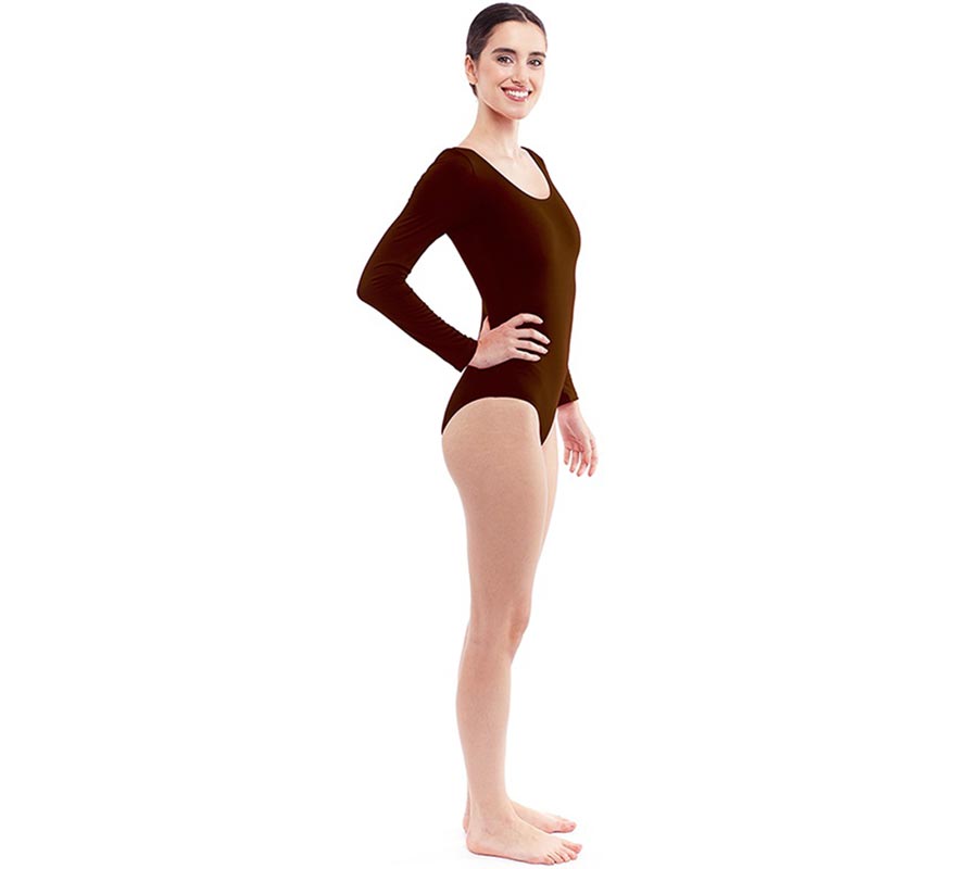 Body o Maillot marrón oscuro manga larga para mujer