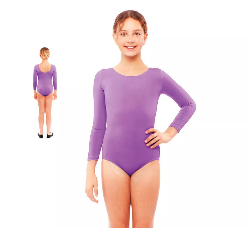 Body o Maillot morado manga larga para niña