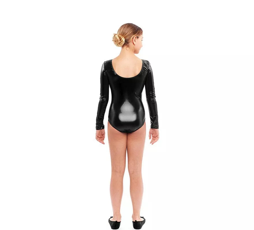 Translation missing: en.Body o Maillot negro metal manga larga para niña