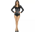 Body o Maillot Negro Metalizado manga larga para mujer