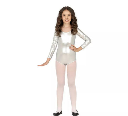 Body o Maillot Plata Metalizado manga larga para niños