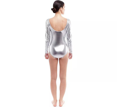 Body o Maillot plateado manga larga para mujer
