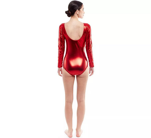 Body o Maillot rojo metal manga larga para mujer