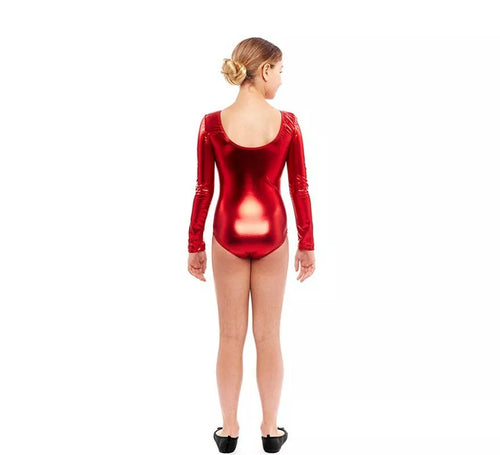 Body o Maillot rojo metal manga larga para niña