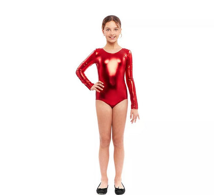 Body o Maillot rojo metal manga larga para niña