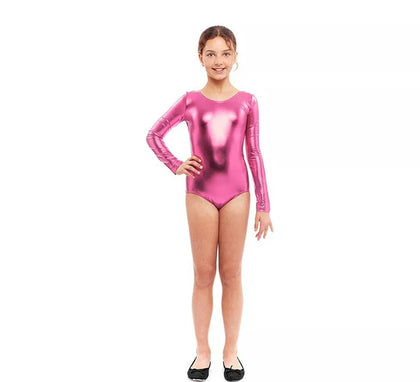 Body o Maillot rosa metal manga larga para niña