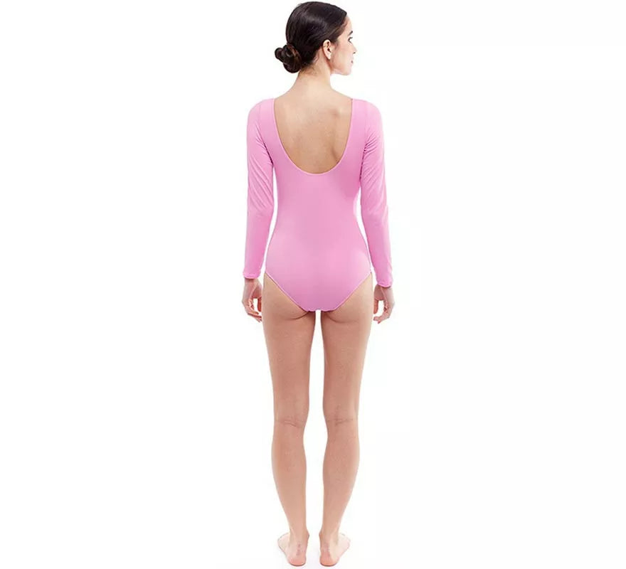 Body o Maillot rosa suave manga larga para mujer