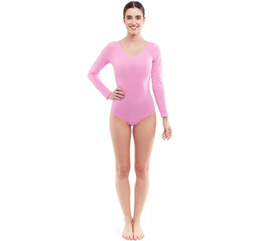 Body o Maillot rosa suave manga larga para mujer