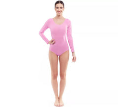 Soft pink long sleeve bodysuit or maillot for women