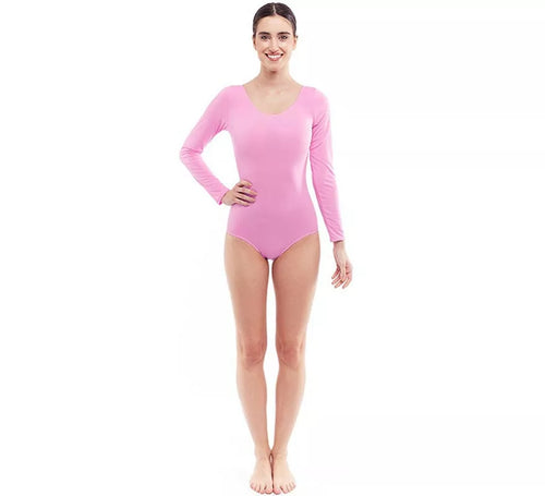Body o Maillot rosa suave manga larga para mujer