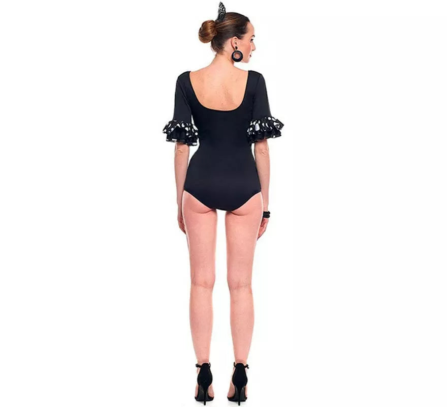 Translation missing: en.Body o maillot Sevillana con Volante Lunar negro y blanco para mujer
